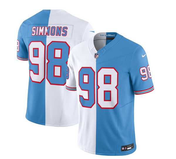 Men & Women & Youth Tennessee Titans #98 Jeffery Simmons White Blue 2023 F.U.S.E. Split Vapor Limited Throwback Jersey